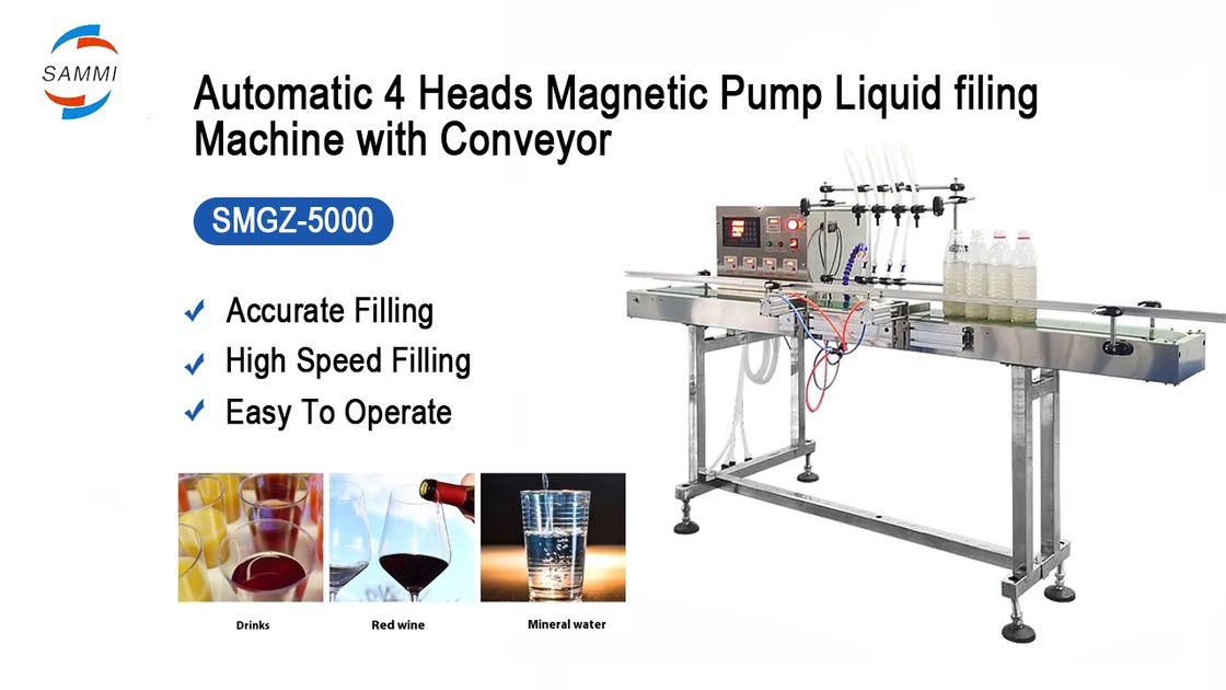 स्वचालित चार सिर वाले चुंबकीय पंप तरल भरने की मशीन पीईटी छोटे पैमाने के लिए ग्लास फल का रस पेय दूध की बोतलें छोटे भरने