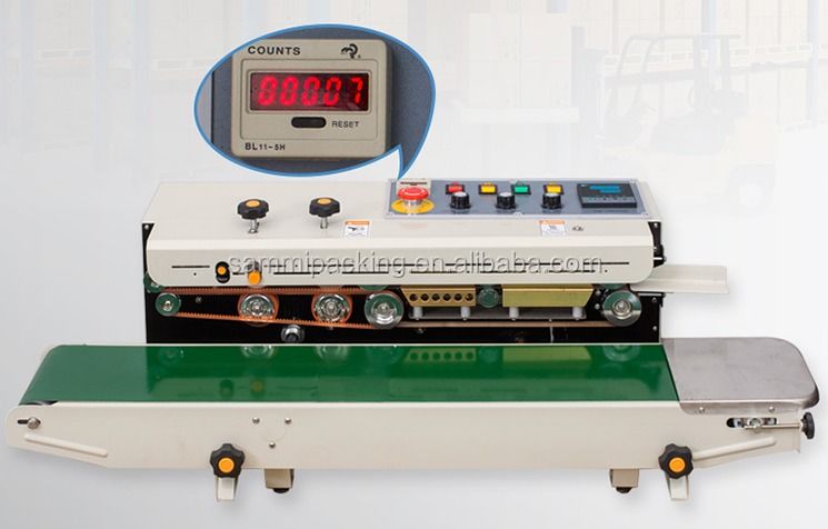 उच्च गति निरंतर बैंड सीलर FR900C - काउंटर के साथ प्लास्टिक बैग सीलिंग मशीन, खाद्य पैकेजिंग हीट सीलर