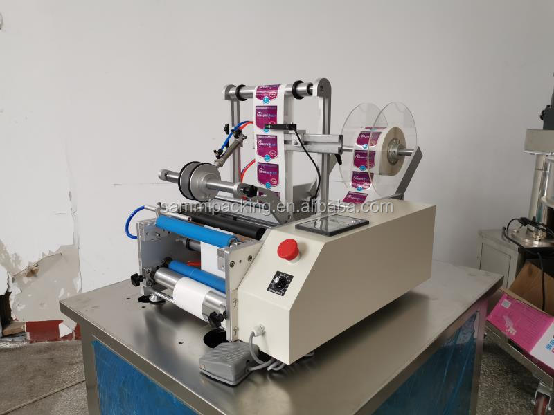 अर्ध स्वचालित 10ml ग्लास बोतल एकल/डबल साइड स्टिकर लेबल गोल बोतल लेबलिंग मशीन