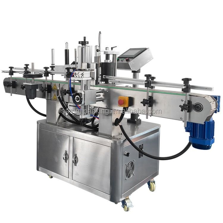 चीन में 2024 की बिक्री विश्वसनीय अर्ध-स्वचालित सिलेंडर लेबलिंग मशीनें पीएलसी घटकों के साथ इलेक्ट्रिक संचालित लकड़ी के कार्टन पैकेजिंग
