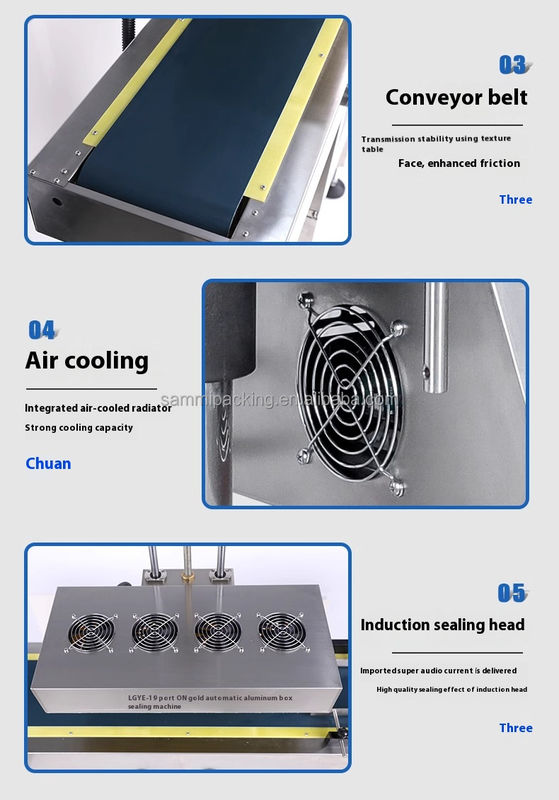 निरंतर स्वचालित प्लास्टिक बोतल पेंच सीलर नया एल्यूमीनियम पन्नी इंडक्शन सीलिंग मशीन एयर कूलिंग ढक्कन पैकिंग मशीनें
