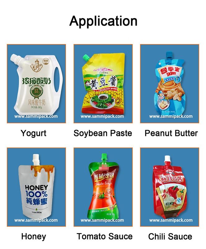 फ़ैक्टरी उच्च चिपचिपाहट पेस्ट भरने की मशीन हॉपर के साथ, मरहम टमाटर सॉस स्पौट बैग पैकिंग मशीन