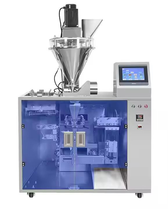 स्नैक/नट्स/चीनी वर्टिकल प्री-मेड बैग फिलिंग और सीलिंग मशीन जिसमें पीएलसी कंट्रोल सिस्टम और टच स्क्रीन है, साफ करने में आसान