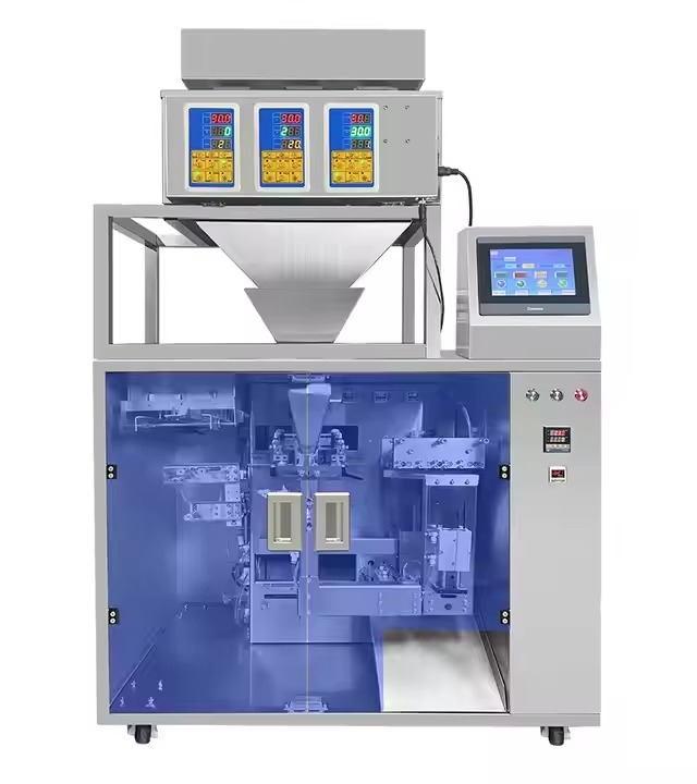 High Efficiency CE Certified Fully Automatic Stand Pouch Bag Filling Sealing Packaging Machine Gluing New Design Pre-made Bag
