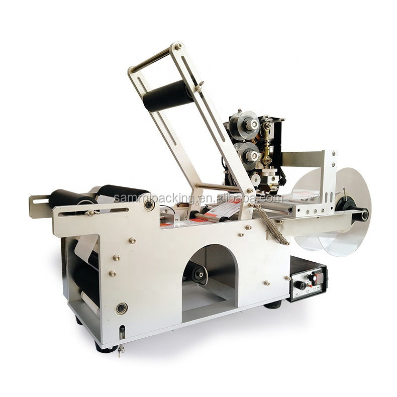 उच्च गुणवत्ता वाला MT-50D अर्ध स्वचालित गोल बोतल/जार लेबलिंग मशीन हॉट स्टैम्प कोडर के साथ