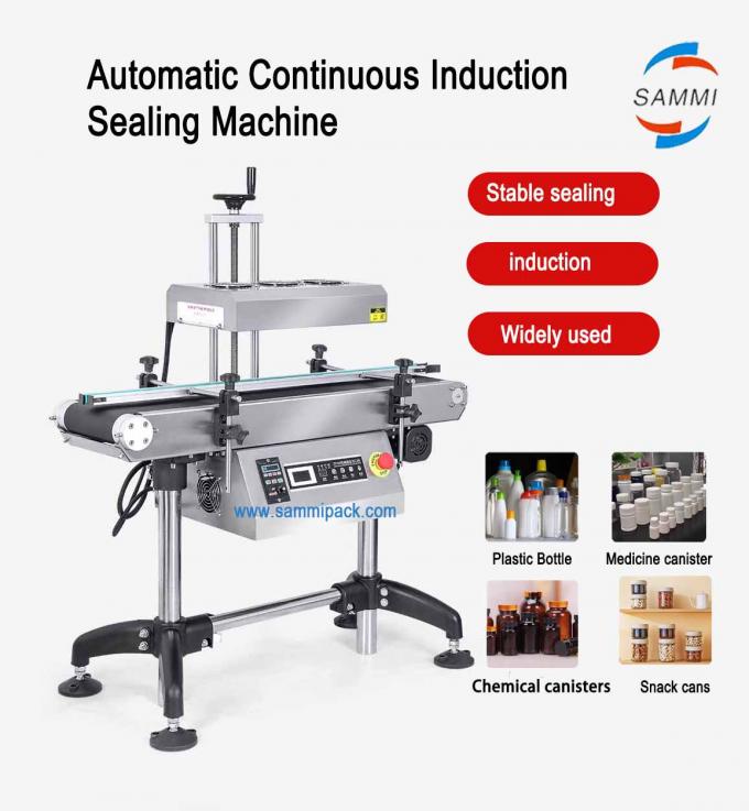 पेय डिब्बों बैरल एल्यूमीनियम पन्नी बोतल ढक्कन गियर के लिए उच्च कुशल निरंतर ऊर्ध्वाधर स्वचालित प्रेरण सील मशीन 0