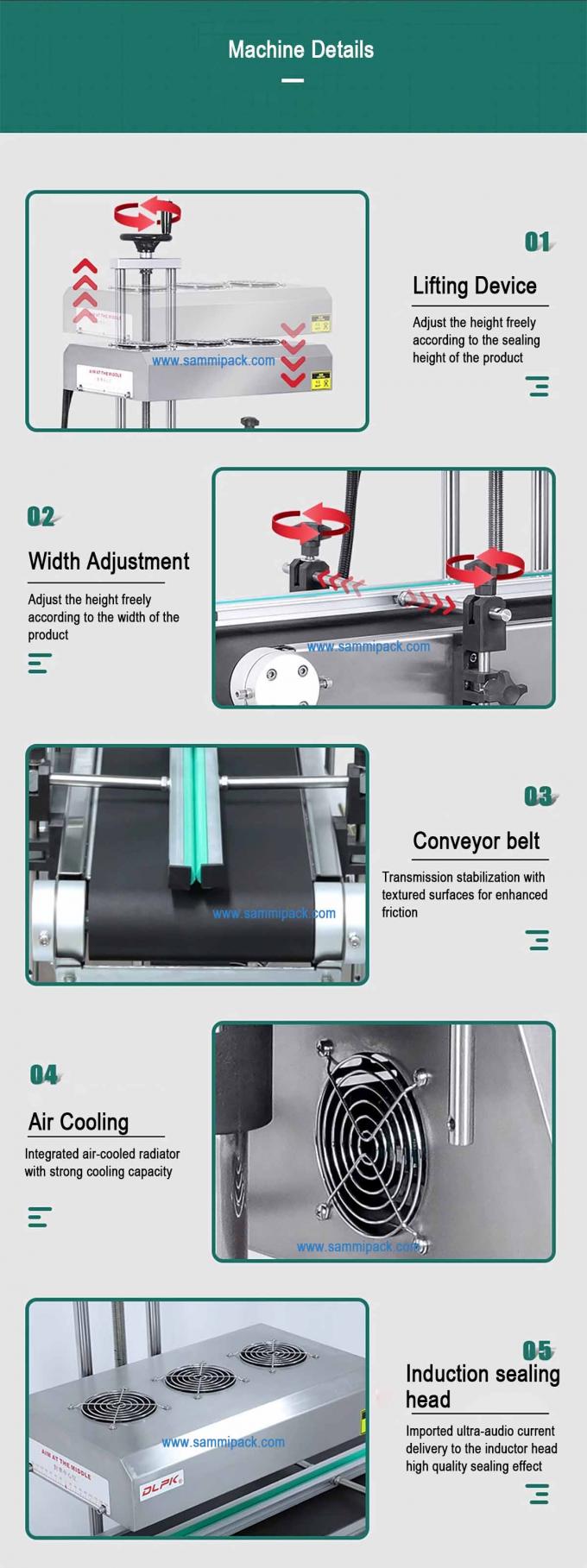 पेय डिब्बों बैरल एल्यूमीनियम पन्नी बोतल ढक्कन गियर के लिए उच्च कुशल निरंतर ऊर्ध्वाधर स्वचालित प्रेरण सील मशीन 5
